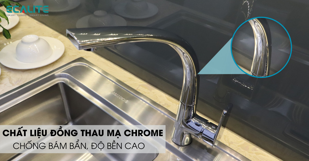 vòi rửa chén ecalite ef-k547c chất liệu đồng mạ chrome