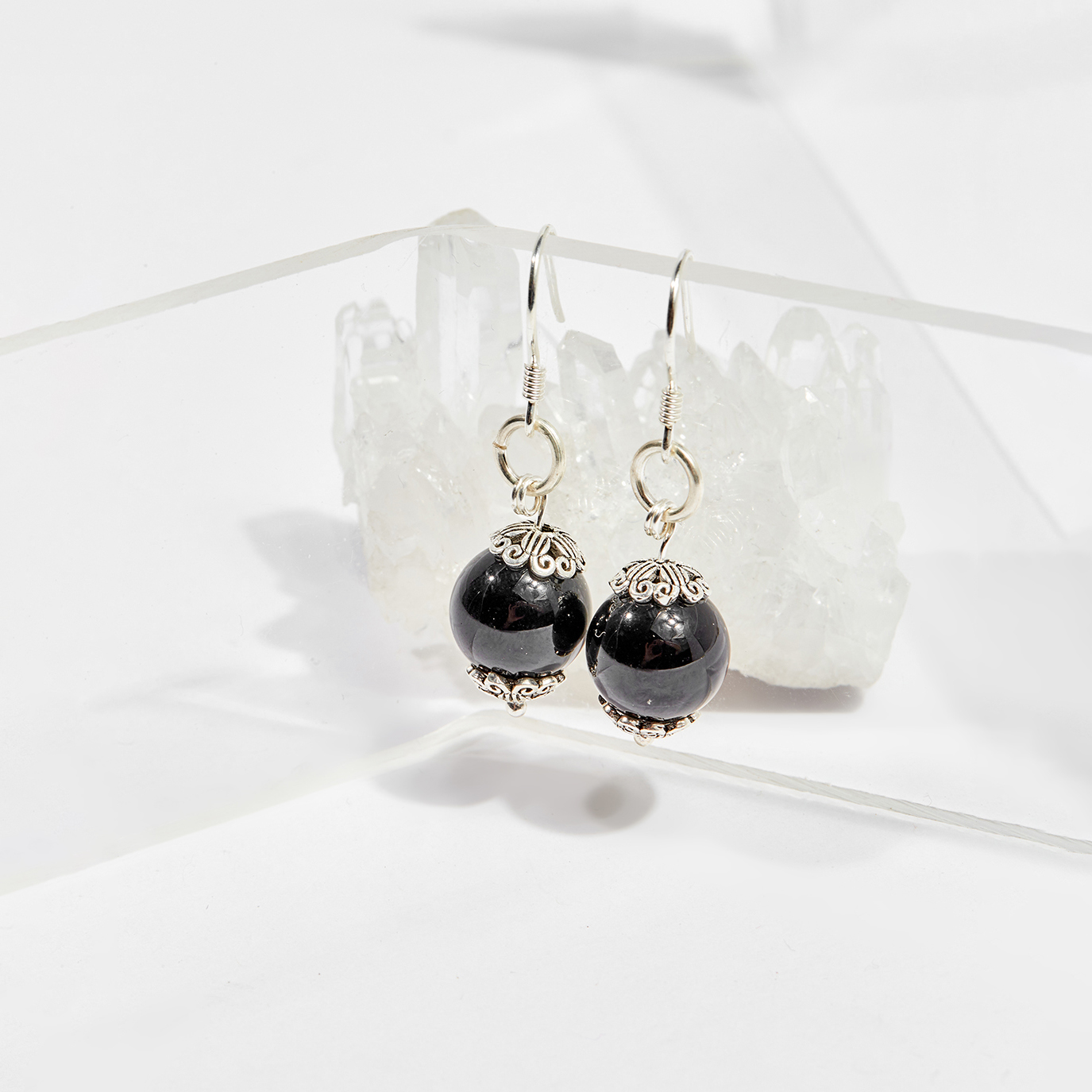 Bông tai đá obsidian 10mm mệnh thủy , mộc - Ngọc Quý Gemstones