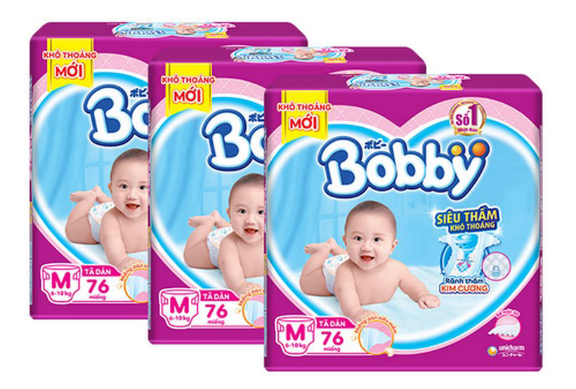 Combo 3 Tã dán Bobby siêu thấm và khô thoáng đủ size M76/L68/XL62/XXL56