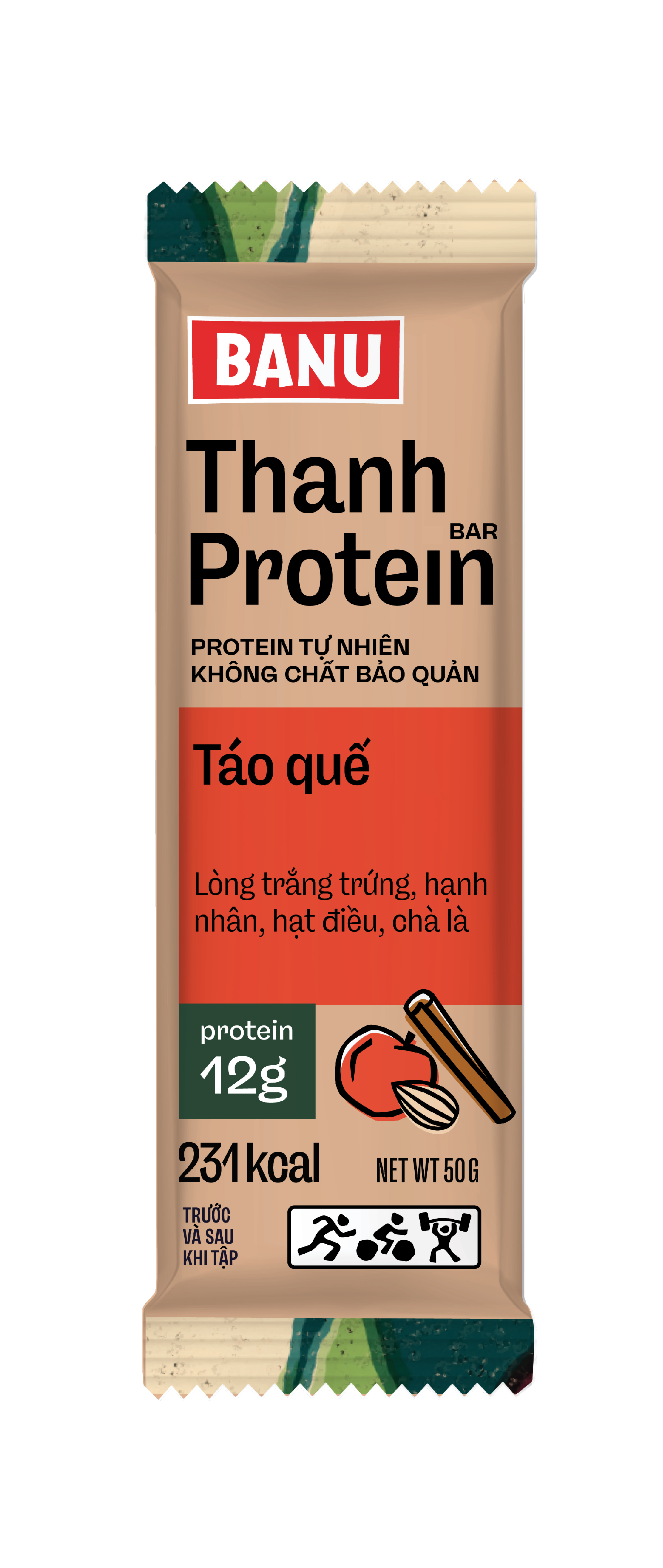 BANU Táo Quế - Thanh protein (đạm) Yến mạch và các hạt ngũ cốc – Thanh năng lượng thay thế các bữa ăn (sáng, trưa, chiều, xế, tối) tiện lợi, tốt cho sức khỏe, phù hợp với người bận rộn, tập luyện thể thao