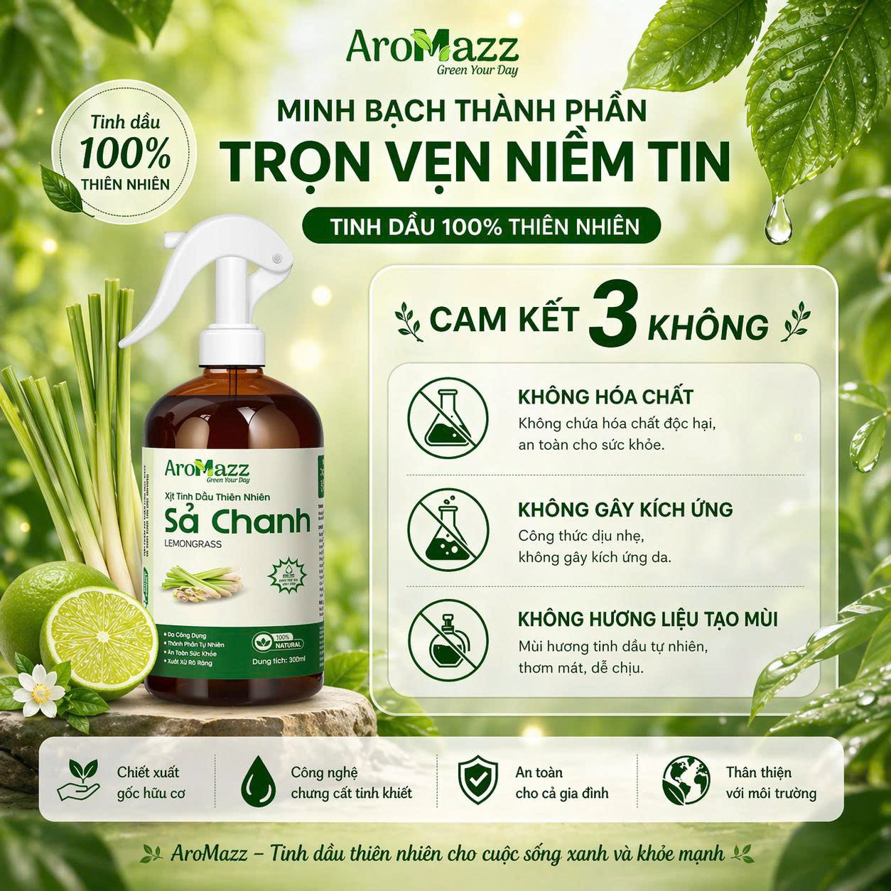 Xịt Khử Mùi Phòng Vệ Sinh Từ Tinh Dầu Thiên Nhiên , Khử Mùi Thơm Phòng Như Khách Sạn Spa 5 Sao Chai Lớn 300ml