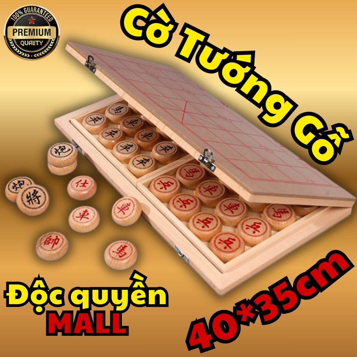Bộ Cờ Tướng Gỗ + Bàn Cờ Tướng 40*35cm, Cờ Tướng Gỗ Có Bàn Là Hộp Đựng Chính Hãng