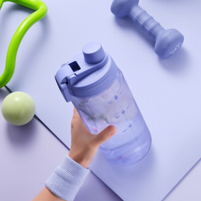 Bình nước nhựa LocknLock Active Large Bottle 1.5L màu xanh lá HAP941GRN, Hàng chính hãng, tay cầm gấp gọn - JoyMall