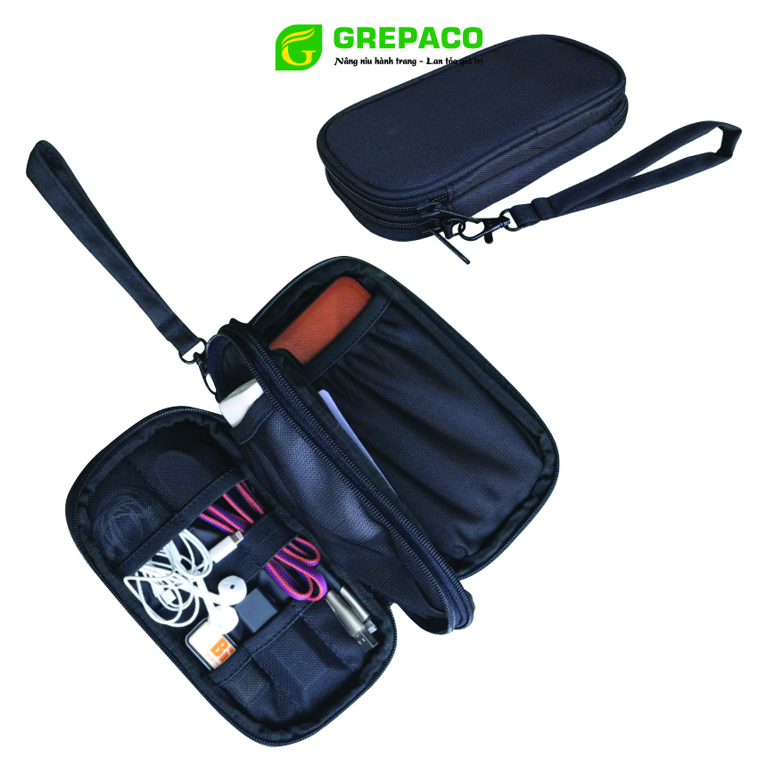 Túi Đựng Phụ Kiện Công Nghệ Grepaco, Pin Sạc Dự Phòng, Điện Thoại, Cáp Sạc USB, Tai Nghe Vải Bố Canvas, Nhiều Ngăn, Có Quai Cầm, Chống Nước, Khóa Kéo YKK Dành Cho Nam Nữ Đi Học, Làm, Du Lịch - Hàng Chính Hãng