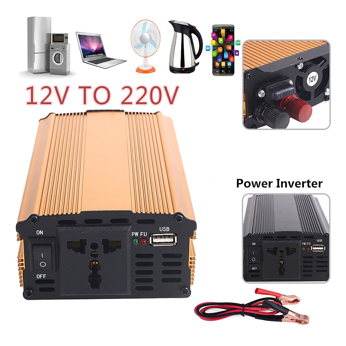 Converter Power Inverter Stable 3000W DC12V To AC220V RV Pickup Truck