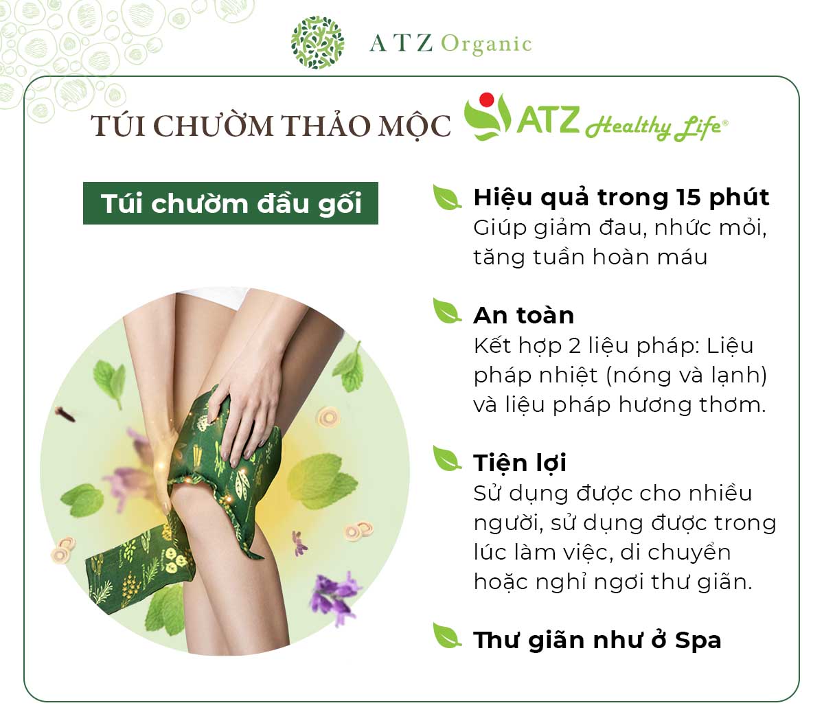 Túi Chườm Đầu Gối Thảo Dược - ATZ Healthy Life - Nóng Lạnh Đa Năng - Giảm Đau Xương Khớp - Nâu Xám 2