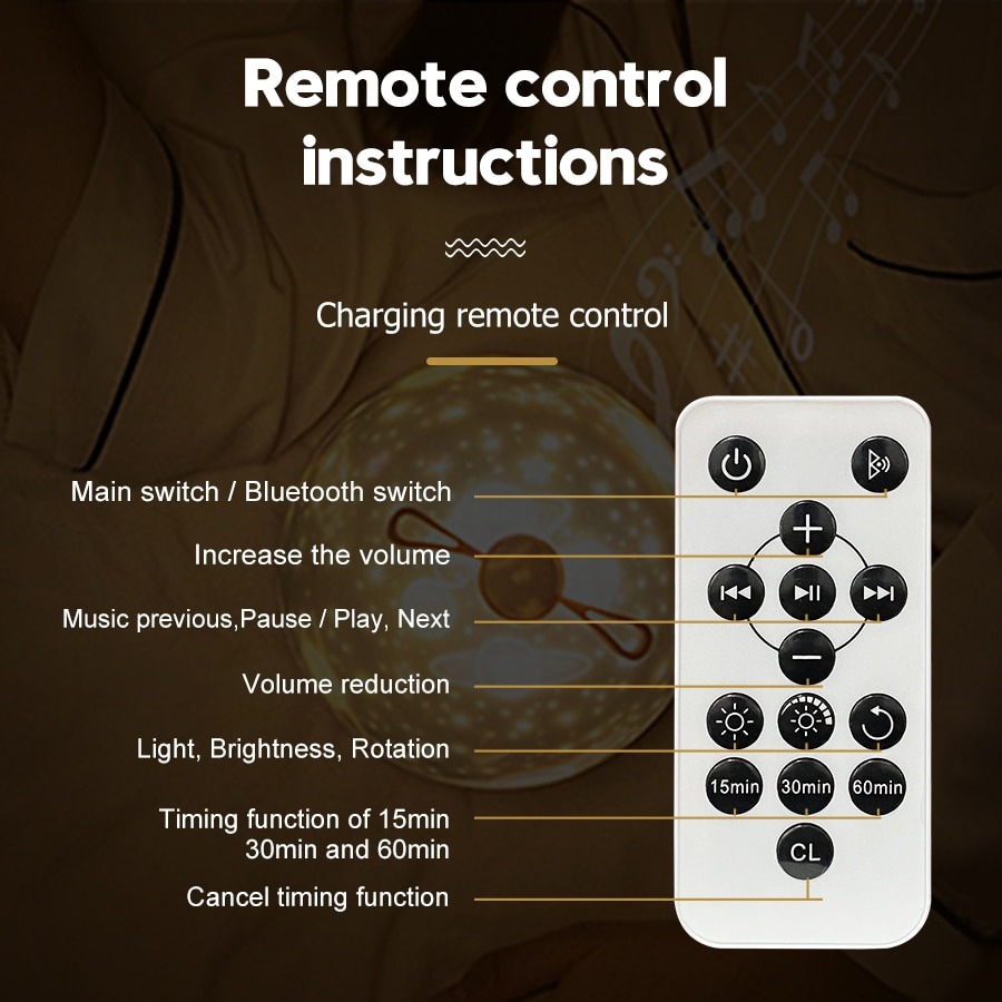 Đèn Ngủ kiêm Đèn Chiếu Ngàn Sao cho bé 6 phong cách xoay tự động, tích hợp phát nhạc bằng Bluetooth nhiều hiệu ứng, sạc bằng USB 6
