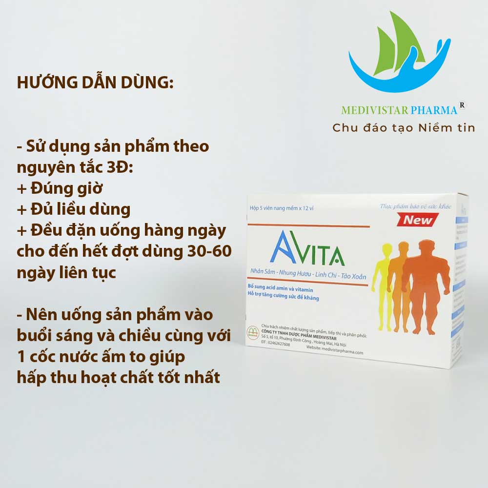 viên uống tăng cân avita dành cho người gầy yếu, kém ăn, bồi bổ sức khỏe không giảm cân sau khi dừng hộp 60 viên 6