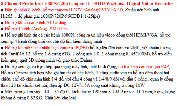 Đầu Ghi Hình HD - Dahua XVR1A08 - Hàng Chính Hãng