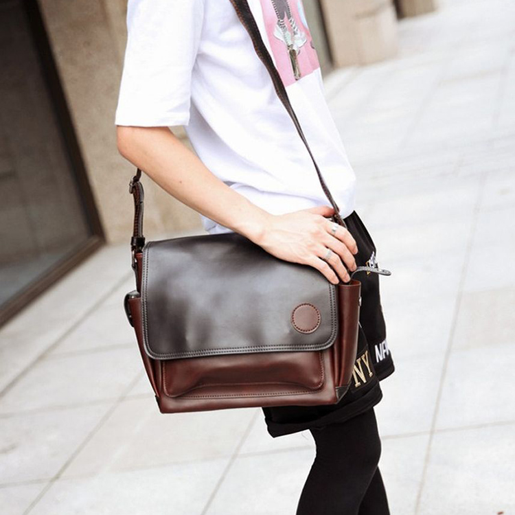 Men's Casual Sling Bag Crazy Horse Leather Cross Body & Shoulder Messenger Bag Etonweag - Black