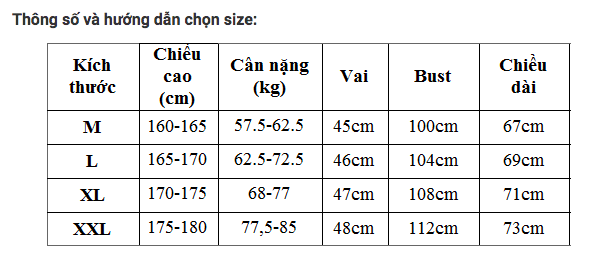 BẢNG SIZE