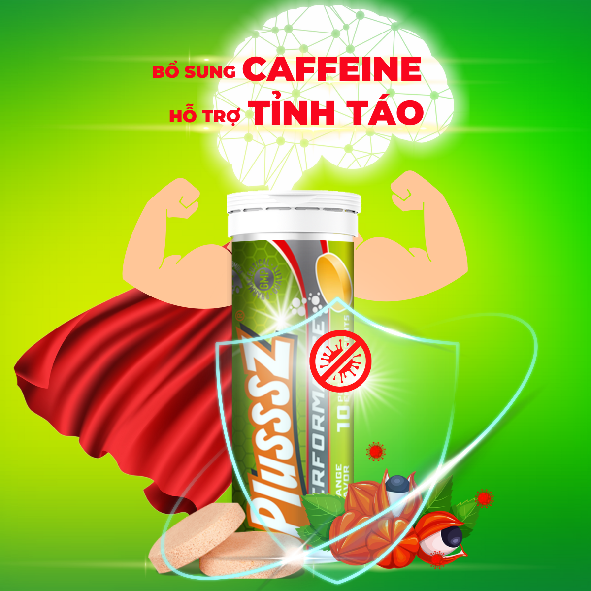{COMBO 2 TUÝP} Viên sủi Plusssz C1000 bổ sung 1000mg vitamin C tăng đề kháng + Performance vị cam không đường cung cấp 13 vitamin, khoáng chất  và cafein từ Guarana vượt trội, hỗ trợ tăng cường sức đề kháng, giúp tỉnh táo kéo dài