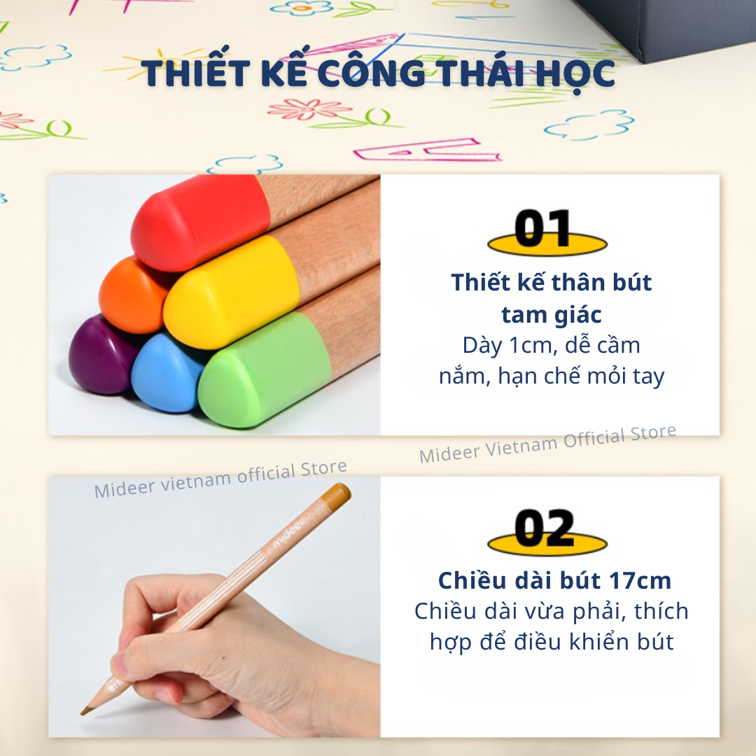Bút chì màu vẽ tranh cao cấp mideer Vibrant Colored Pencil  24/36/48 màu, Chì vẽ chuyên nghiệp