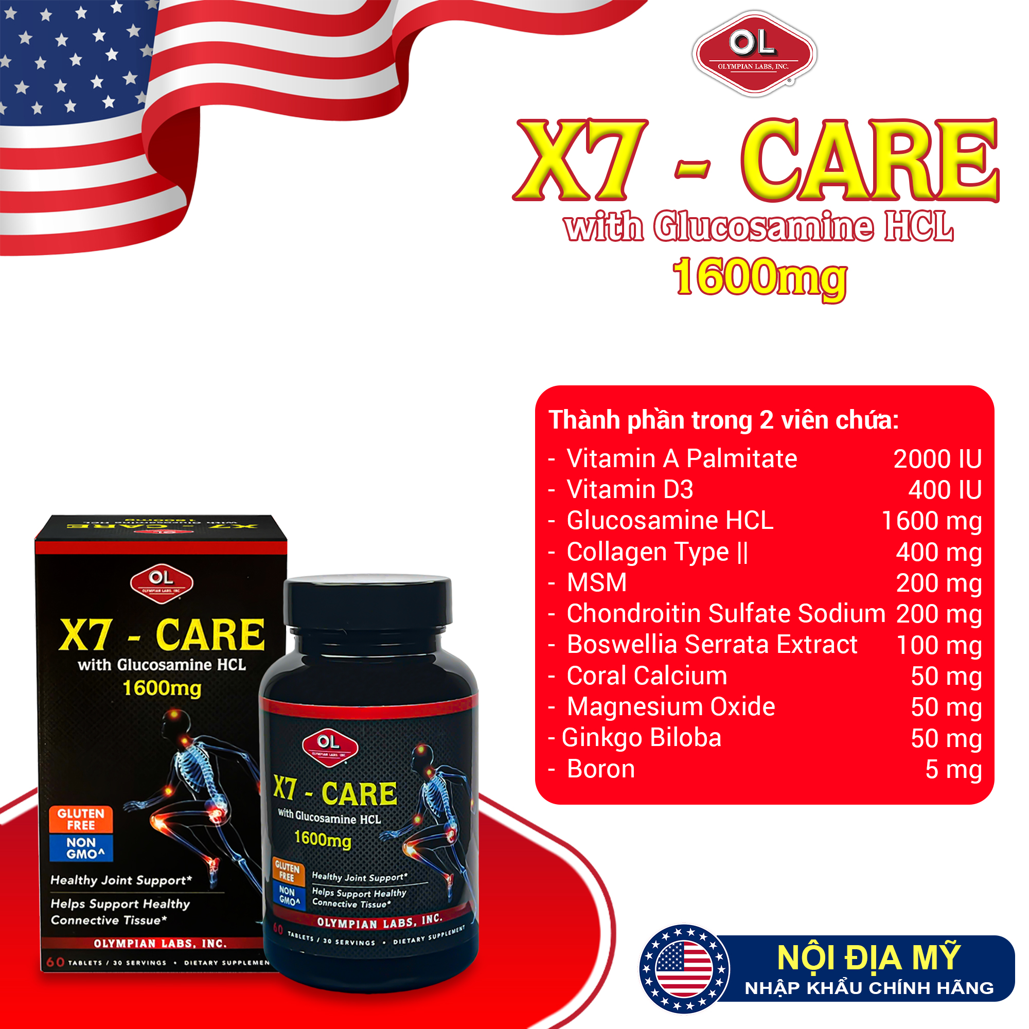 X7-Care Olympian Labs Mỹ – 60V | Tăng Dịch Khớp, Tái Tạo Sụn, Giảm Đau Nhức, Ngừa Thoái Hóa Khớp
