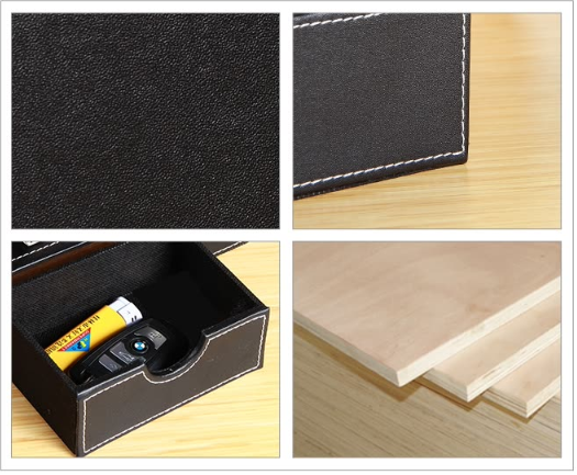 Yapi Shi leather desktop multi-function storage box finishing box creative office supplies pen holder stationery storage box living room coffee table remote control storage box black needle