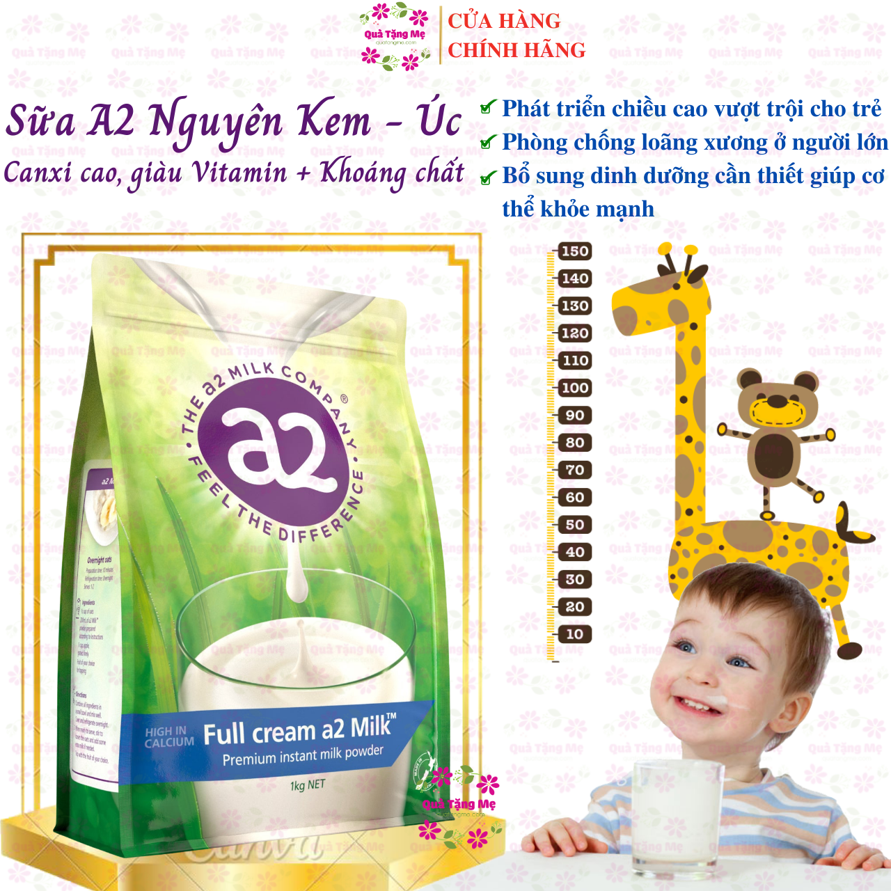 Sữa tăng chiều cao A2 nguyên kem full cream high in calcium