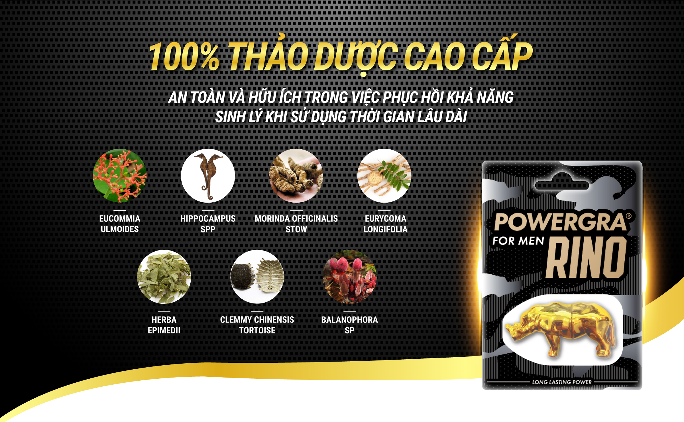 Viên uống phục hồi và tăng cường sức khỏe sinh lý nam giới Powergra Rino - Vỉ dùng thử 1 viên