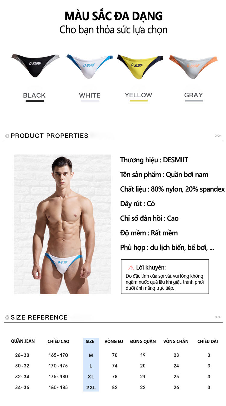 Quần Bơi Nam Tam Giác Thời Trang Desmiit S324 - Thiết Kế Thời Trang Hợp Xu Hướng - Màu Sắc Kết Hợp Cực Cá Tính, Đa Dạng Cho Bạn Lựa Chọn