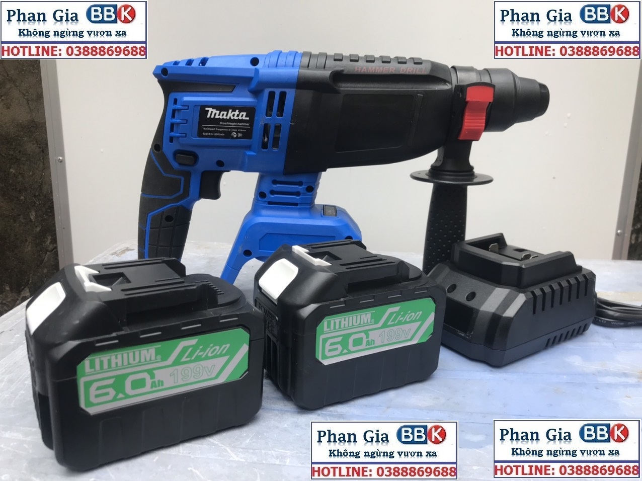 Máy khoan Bê tông MKT 15 CELL, máy không chổi than 100% dây đồng, 2 PIN - BẢO HÀNH 1 NĂM full bộ