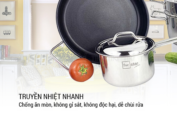 Bộ 5 Nồi Inox 304 3 Đáy Osaka Fivestar Nắp Inox 08pcs FS08C4
