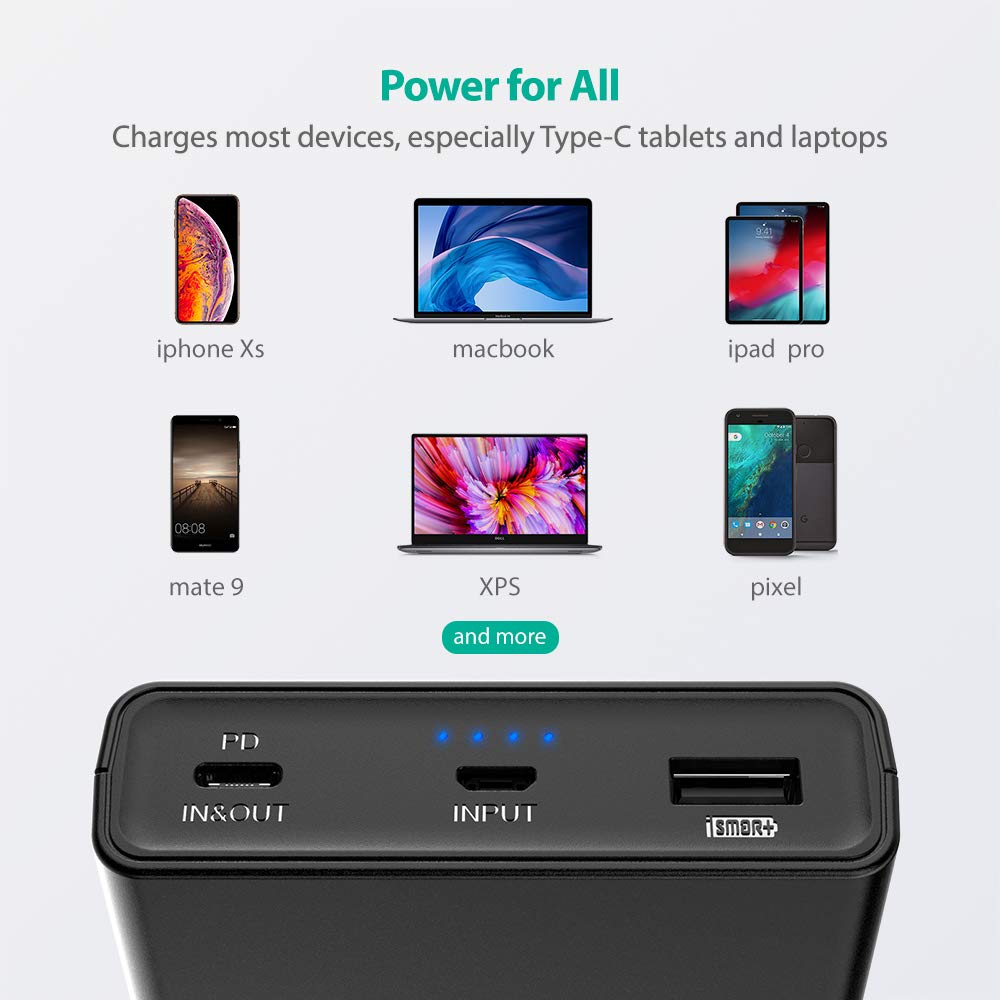 Pin Sạc Dự Phòng RAVPower RP-PB159 20100mAh Tích Hợp USB Type C In/Out Hỗ Trợ PowerDelivery PD - Hàng Chính Hãng