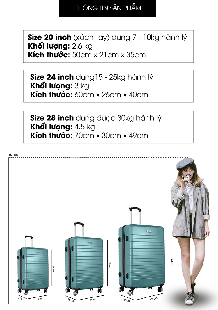 Vali Chống Trộm TRIP PC911 (Size 70cm) - Xanh Ngọc