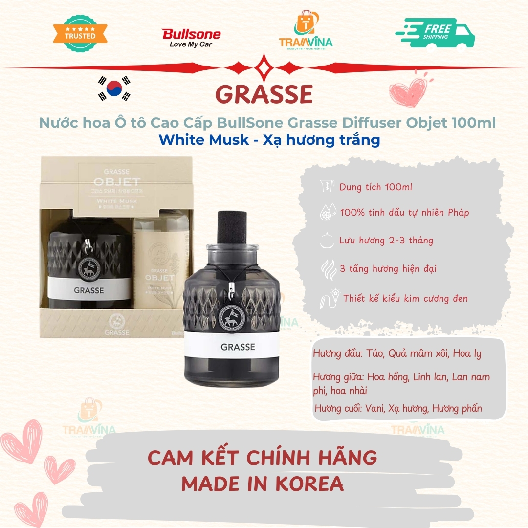 Nước hoa Ô tô, Xe Hơi Cao Cấp BullSone Grasse Objet 100ml - Hàng Chính Hãng - Đa dạng mùi hương