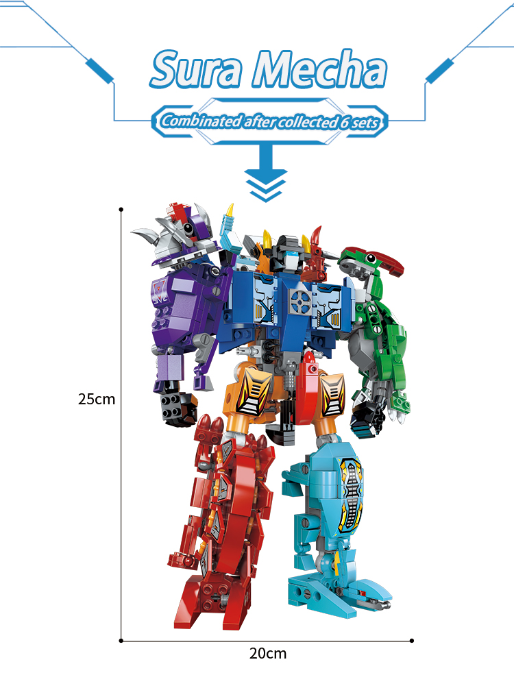 Đồ chơi xếp hình, lắp ráp 6 in 1 Qman 1414 - Siêu Robot khủng long Sura (456 mảnh ghép)