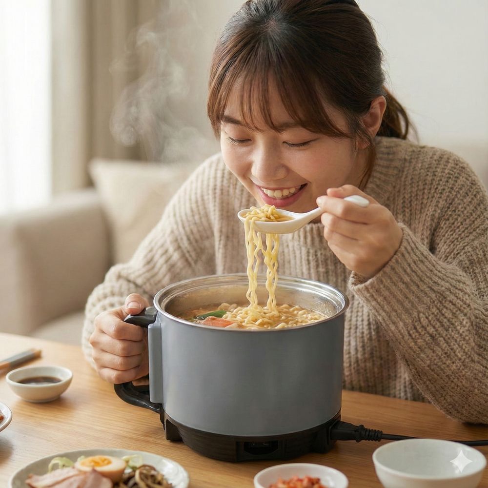 Nồi Lẩu Điện Mini 1.5L Mishio MK392 600W lòng nồi inox 304 không gỉ sét - hàng chính hãng