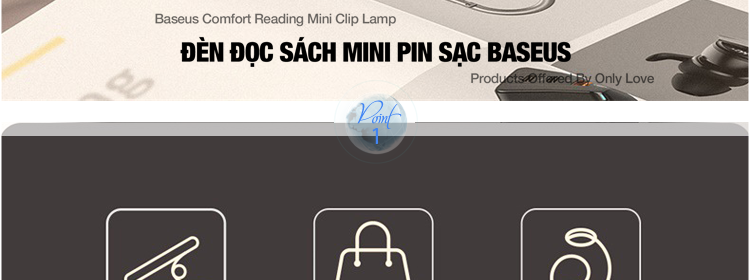 HT SYS | Đèn đọc sách mini, pin sạc tiện dụng Baseus Comfort Reading Mini Clip - Hàng Chính Hãng Baseus