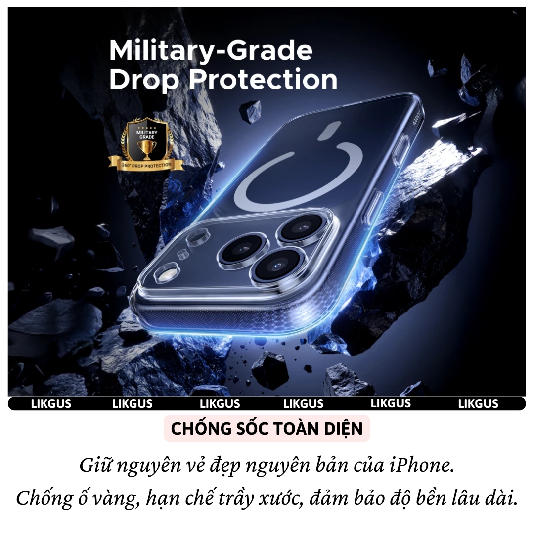 ốp lưng chống sốc sạc từ tính nam châm màng bảo vệ viền camera trong suốt cho iPhone 17 Pro Max / 17 Air / iP 17 Pro / 17 hiệu Likgus Lin Camshield Magnetic N52 - Chống sốc 2m, túi khí ẩn 4 góc, chống va đập, độ trong full HD - Hàng nhập khẩu
