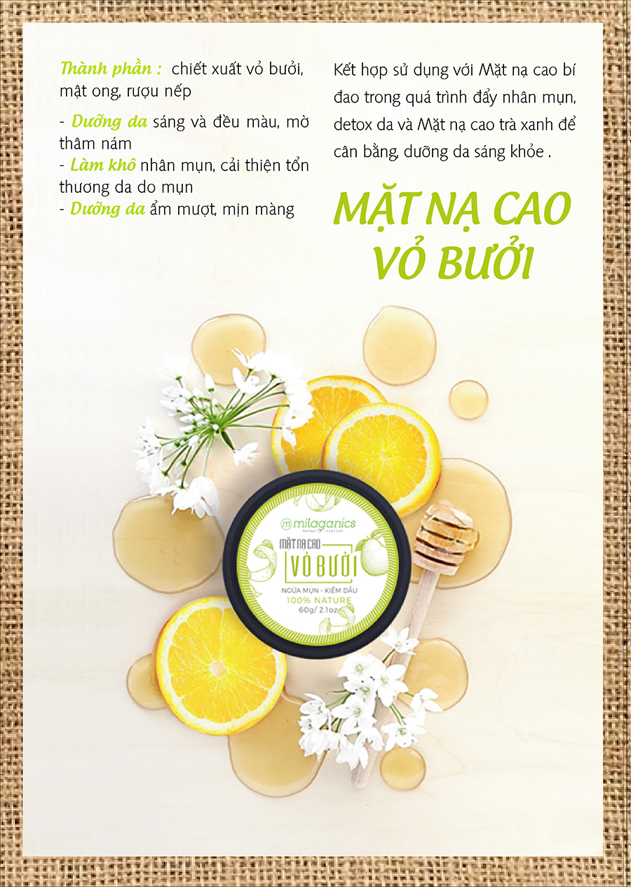 Mặt Nạ Cao Vỏ Bưởi Milaganics Mờ Thâm Nám, Tàn Nhang (60g)