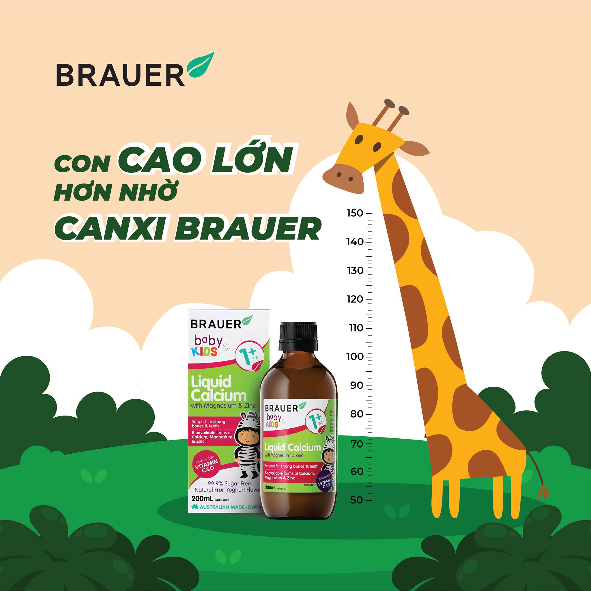 Calcium (canxi) hữu cơ và vitamin D3 Brauer Úc 