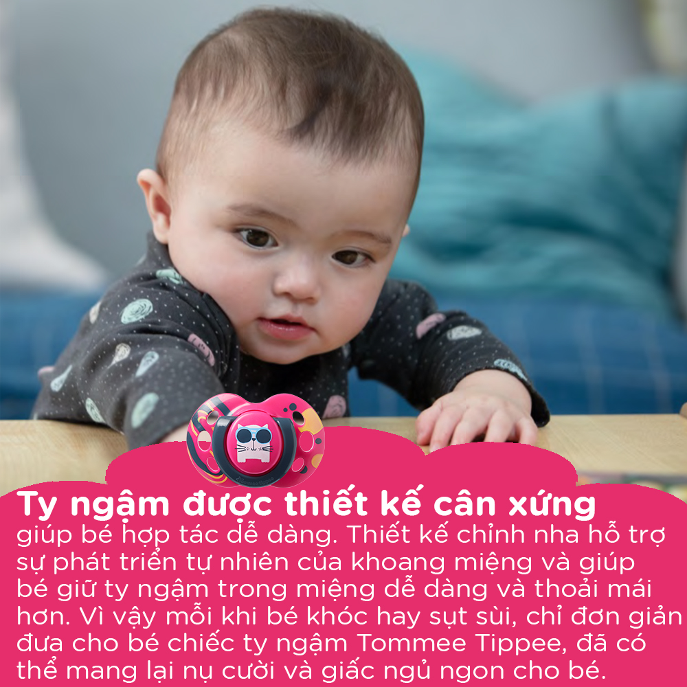 Ty ngậm thoáng khí cho bé Tommee Tippee Air 0-6 tháng (vỉ đôi) - Mèo hồng