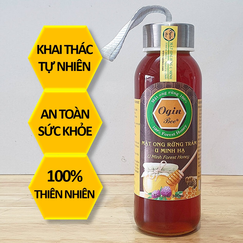 Mật ong rừng U Minh, Khai thác CHUẨN THIÊN NHIÊN 100%, Chai thủy tinh 300ml, OGINBEE 4