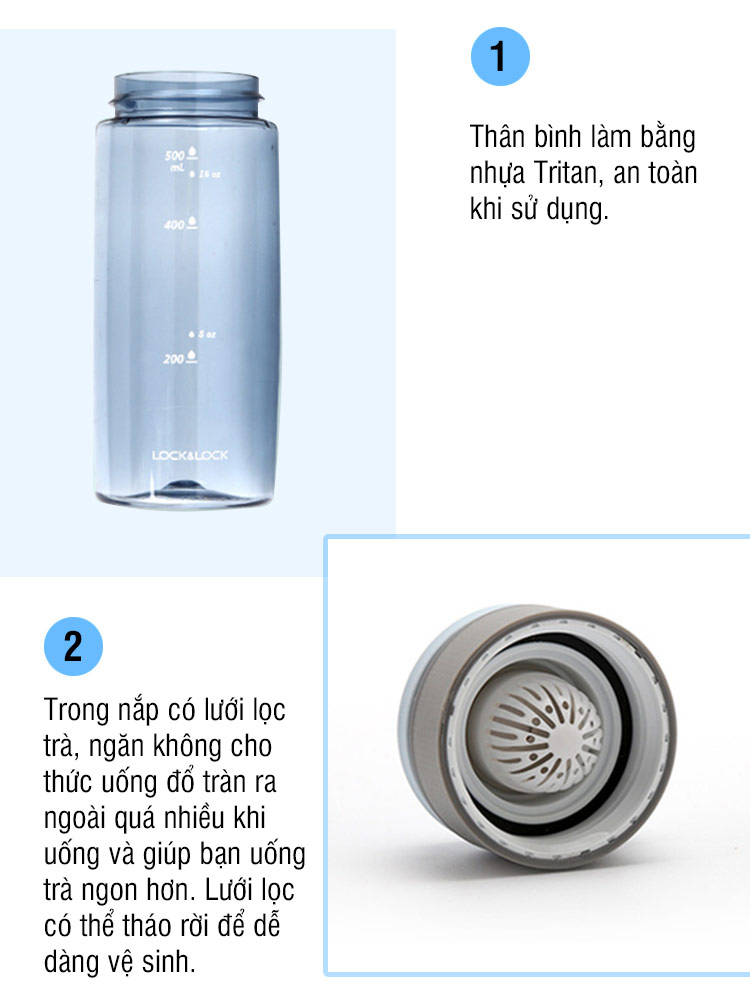 Bình Nước Bằng Nhựa Tritan One Touch Sport Lock&Lock ABF762BLU - Xanh Dương (550ml)