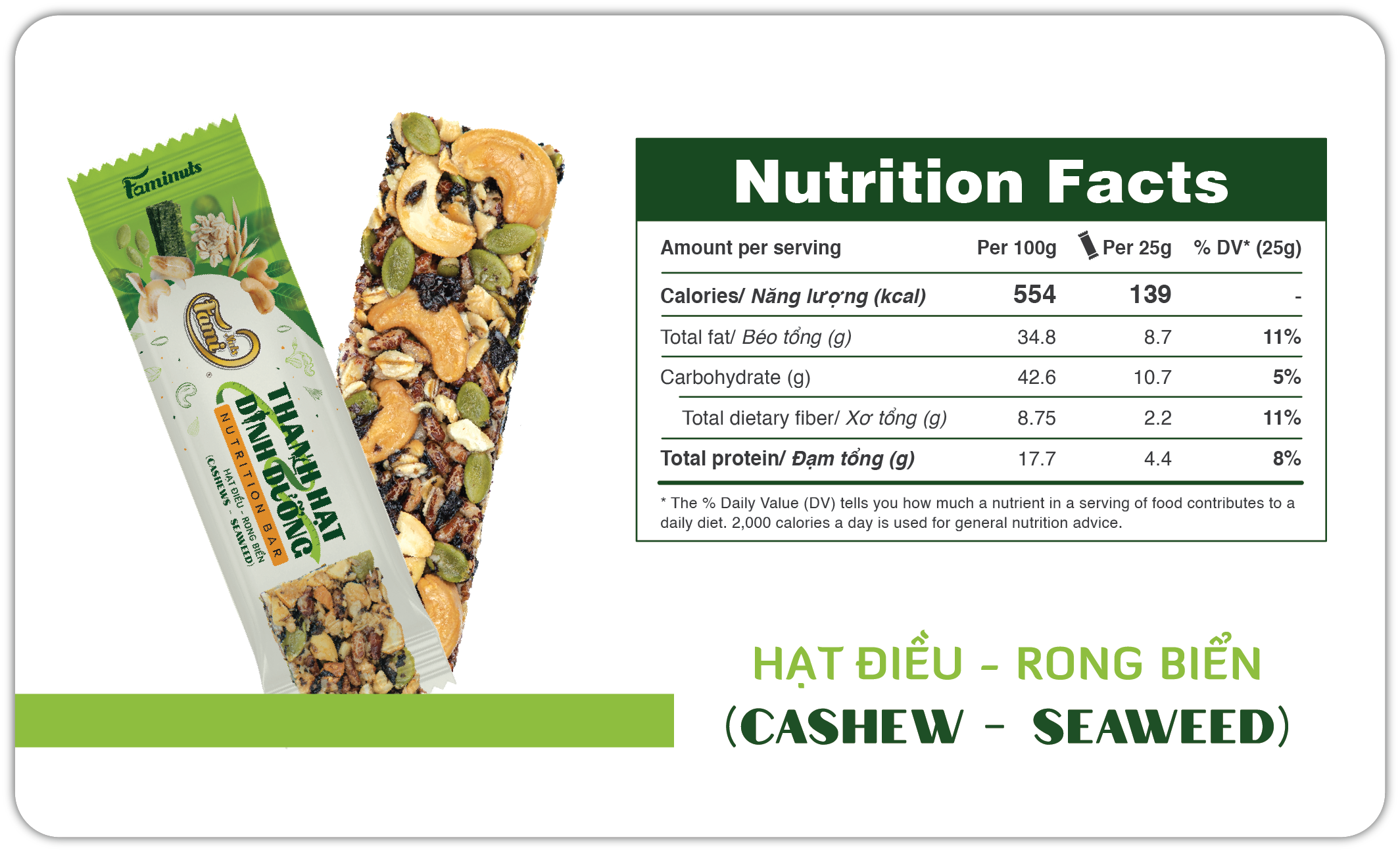 Thanh Hạt Dinh Dưỡng Vị Hạt Điều & Rong Biển Faminuts - Thanh Ngũ Cốc Ăn Kiêng Giảm Cân