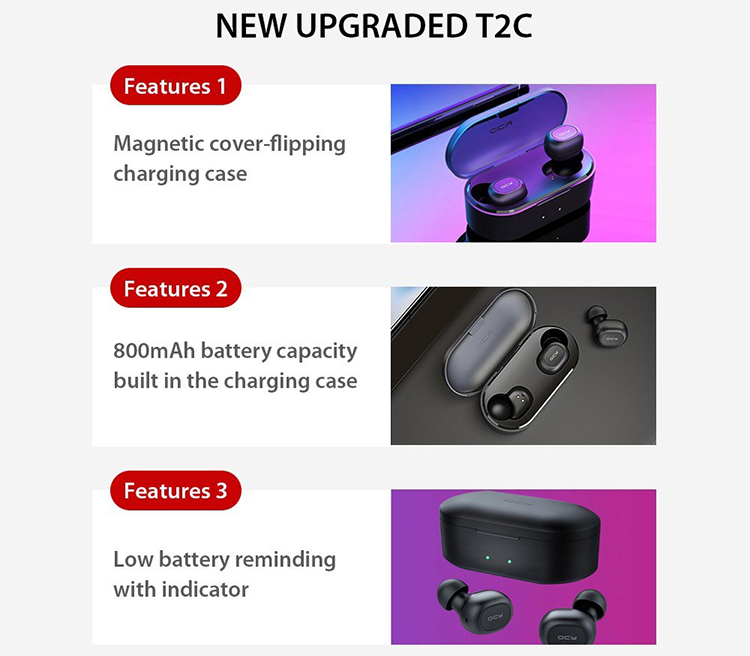 Global Version Xiaomi QCY T2C TWS BT Wireless Earphones with Dual Microphone 800mAh Charging Box Stereo BT Headsets Black