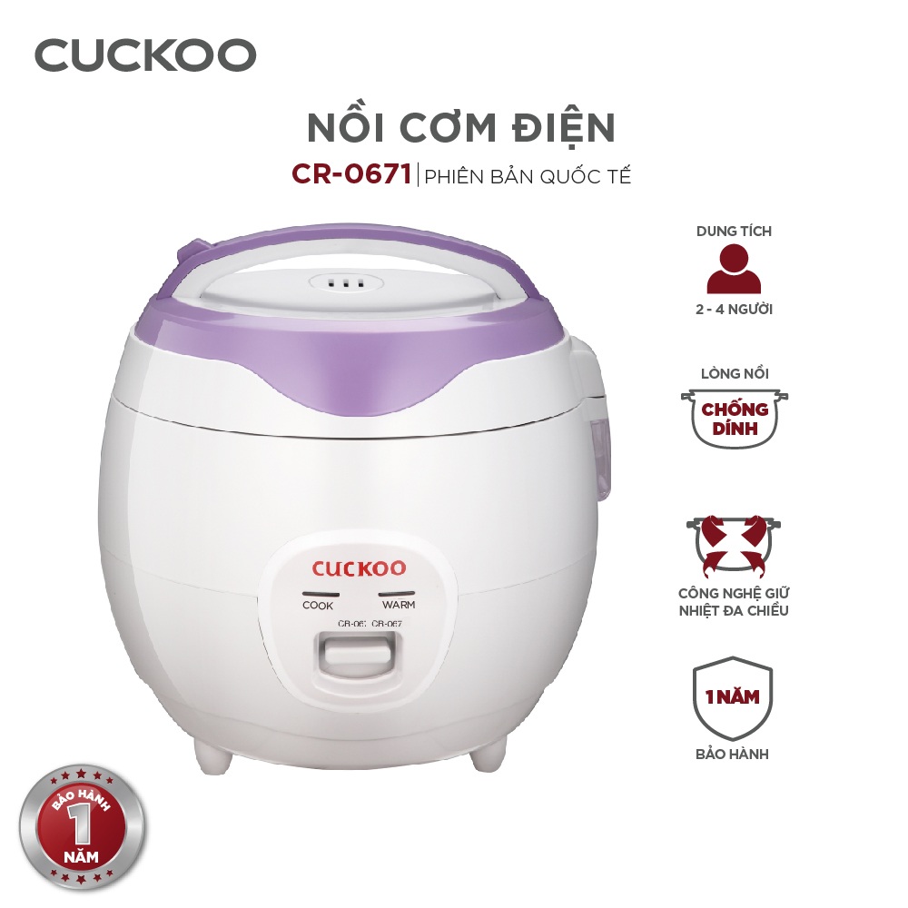 Nồi cơm điện Cuckoo 1.08L CR-0671 - Lòng nồi chống dính - Tiết kiệm điện - Hàng chính hãng Cuckoo Vina