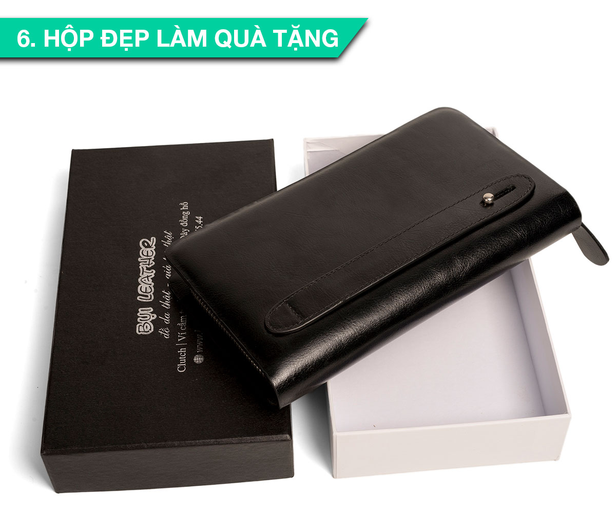 Ví dài cầm tay da bò Mill cao cấp Bụi Leather C104 - Bảo hành 12 tháng