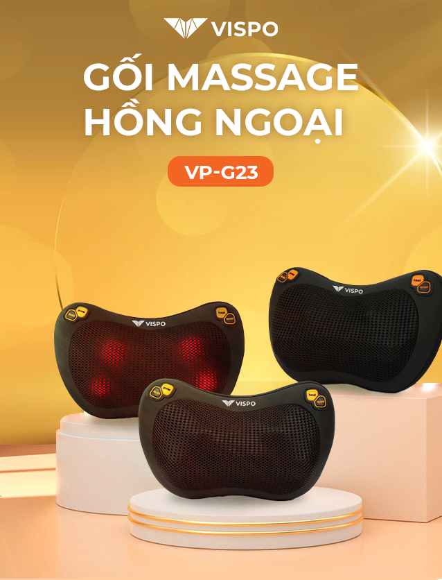 Gối Massage Nhiệt Hồng Ngoại VISPO VP-G23 - 4 Bi Xoay Chuyên Dùng Cho Cổ, Vai, Gáy, Thắt Lưng Sử Dụng Tại Nhà, Văn Phòng Hoặc Trên Ô tô