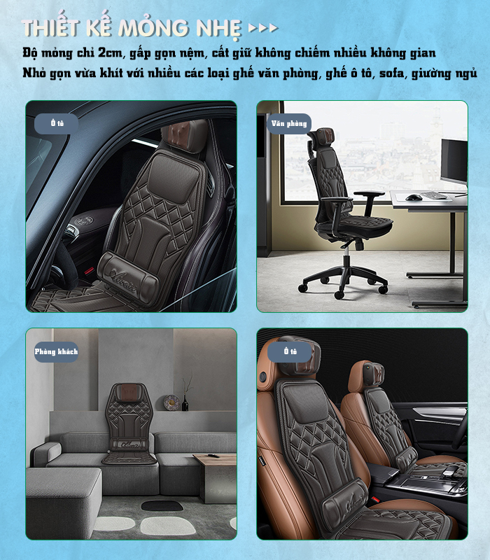 Nệm (đệm) massage ô tô cao cấp Nikio NK-150 - Con lăn 3D xoa bóp cổ vai gáy, kết hợp nhiệt nóng sưởi ấm lưng, cổ và rung toàn thân tạo cảm giác thư giản, túi khí nâng đỡ cột sống lưng