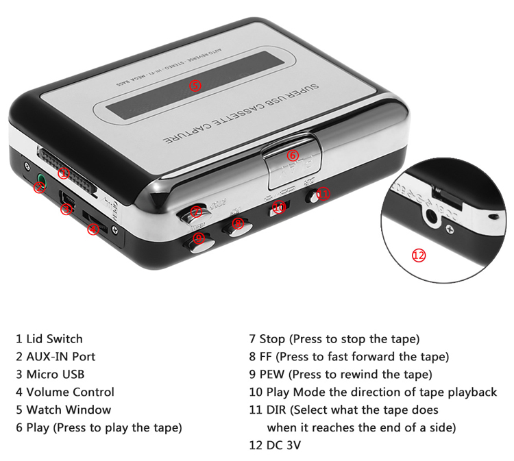 USB Cassette Capture Tape to PC MP3 CD Converter Digital File Audio Music Player