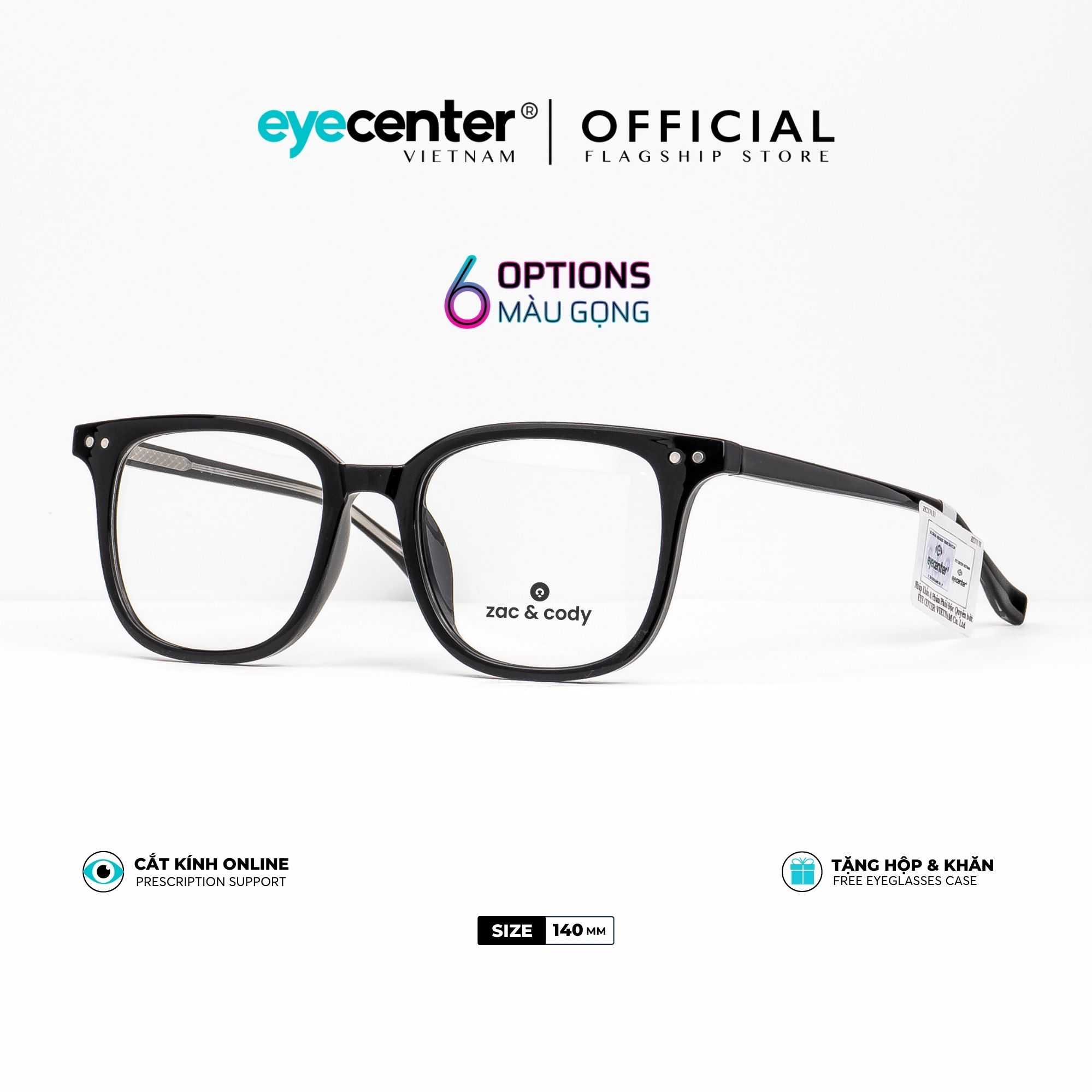 Gọng kính cận nam nữ chính hãng B28-S ZAC CODY dáng vuông lõi thép chống gãy BS28 by Eye Center Vietnam