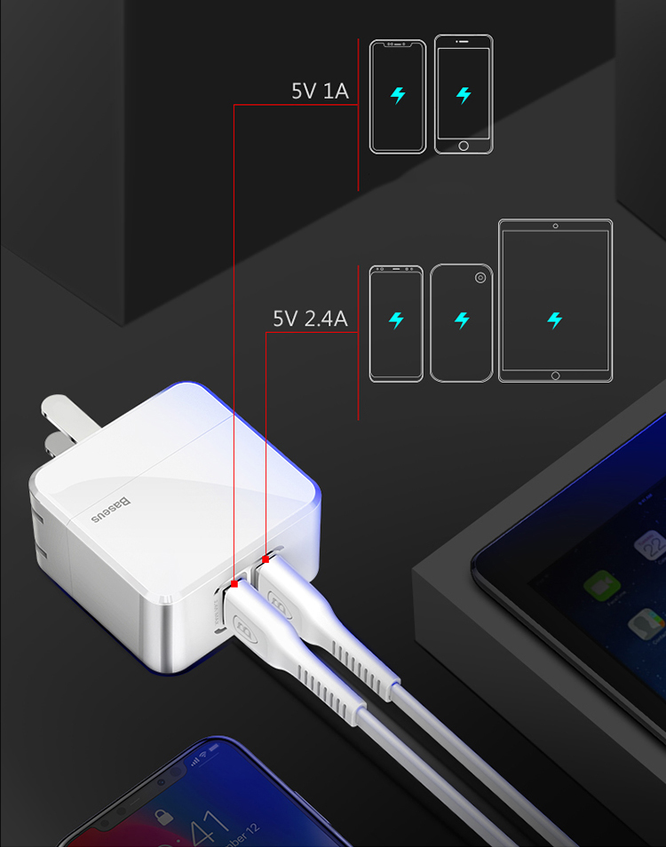Baseus Apple Charger 3.4A Fast Charge Multi-port USB Android Phone Charging Head Data Cable Plug for iphoneX/8/7 Huawei ipad Tablet Millet Samsung Blue Baseus Apple Charger 3.4A Fast Charge Multi-port USB Android Phone Charging Head Data Cable Plug for iphoneX/8/7 Huawei ipad Tablet Millet Samsung Blue