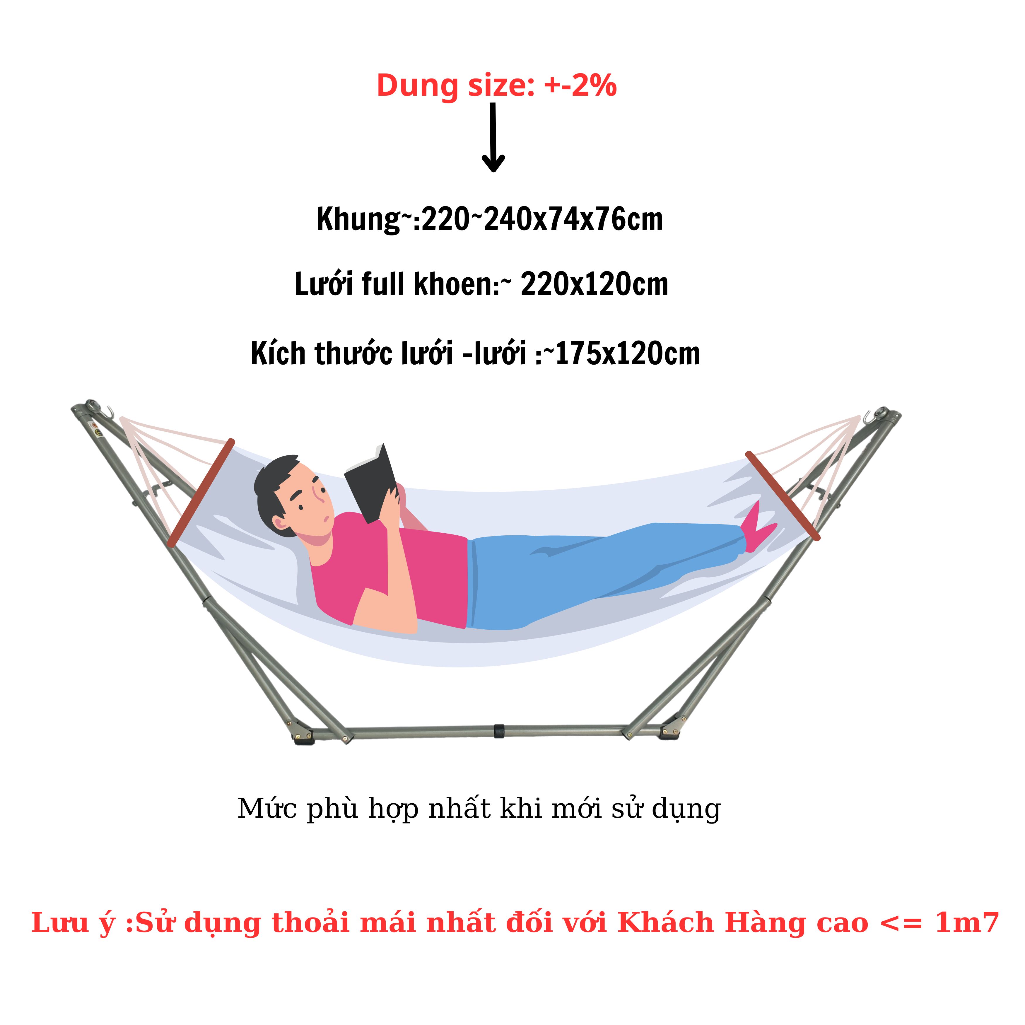  Võng lưới số 9.3, căng kim dày BAN MAI, khổ rộng, cán thép 60, in sọc Xuất khẩu 