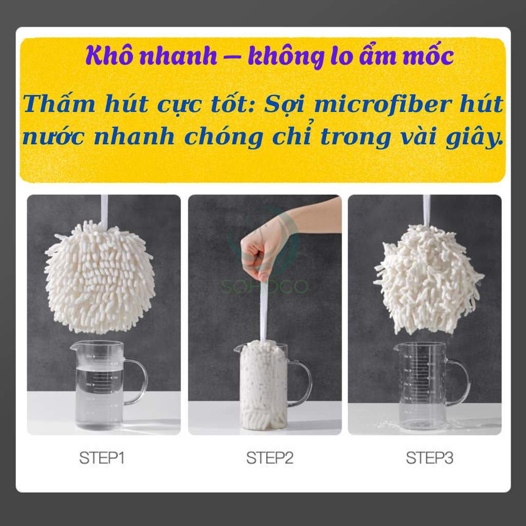Khăn Lau Tay Treo Tường Microfiber  -	Khăn Lau Tay Siêu Mềm Dạng Tròn Treo Nhà Bếp/Nhà Tắm -	Khăn Treo Tường Dạng Tua Mềm Mại -	Khăn Lau Tay Thấm Hút Hình Quả Cầu Khăn Lau Tay Decor Gắn Tường Microfiber
