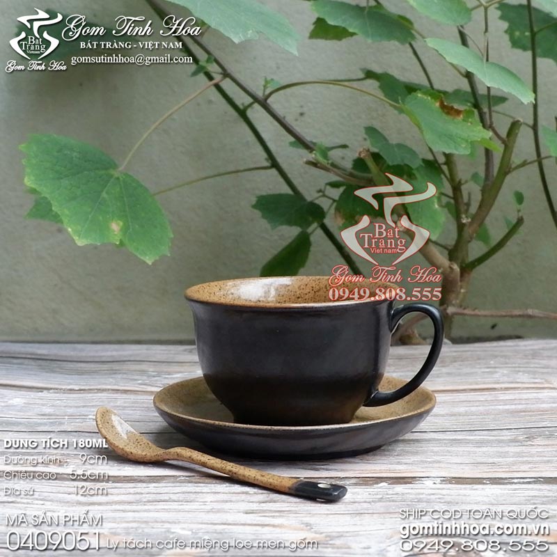 Ly tách uống trà cafe 180ml men đen lòng gốm phong cách Nhật Bản gốm sứ Bát Tràng cao cấp Gốm Tinh Hoa