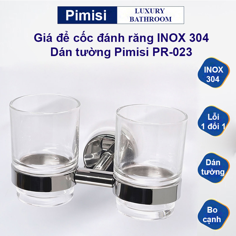 Giá để cốc đánh răng dán tường Pimisi PR-023 inox 304