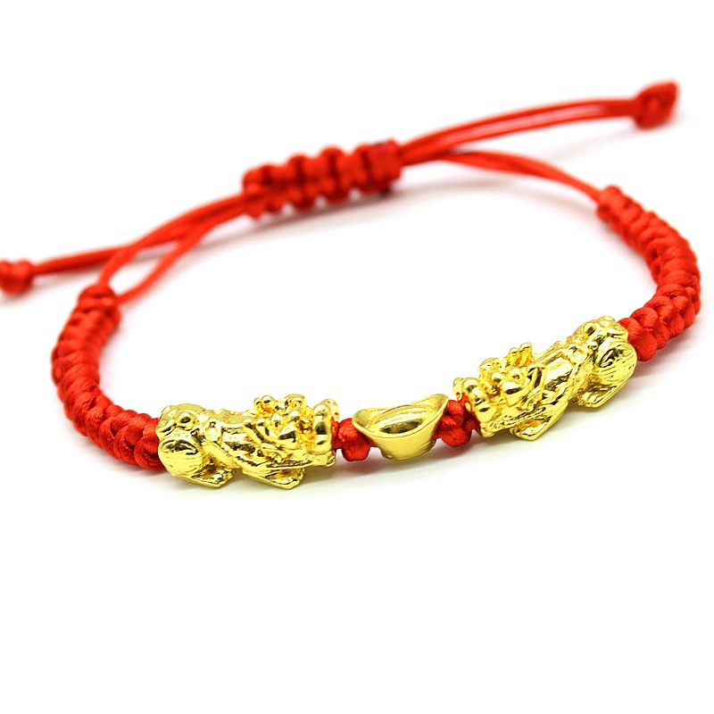 Vòng tay chỉ đỏ Tì Hưu Mạ vàng 18K kèm theo Túi Nhung